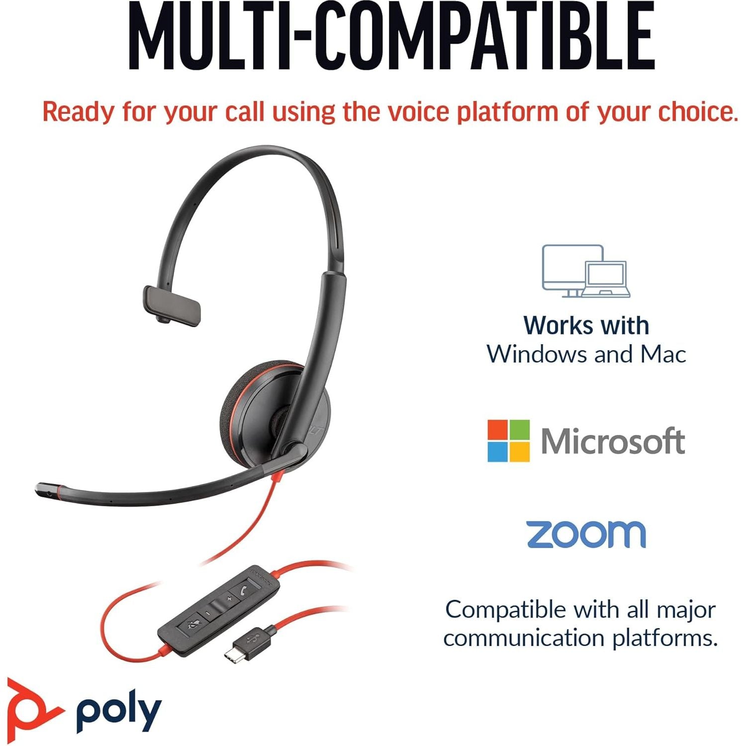 Buy Poly,Poly Blackwire 3210 Wired Headset - Noise-Cancelling, Single-Ear, USB-C/USB-A, PC/Mac, Teams/Zoom Compatible - Gadcet UK | UK | London | Scotland | Wales| Near Me | Cheap | Pay In 3 | Headphones & Headsets